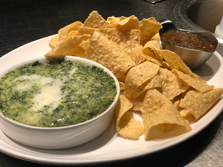 Spinach and Artichoke Dip with Salsa and Tortilla Chips