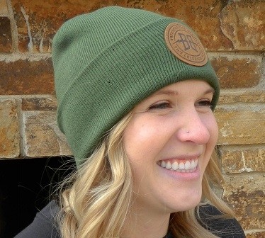 Forrest Green Leather Patch Beanie