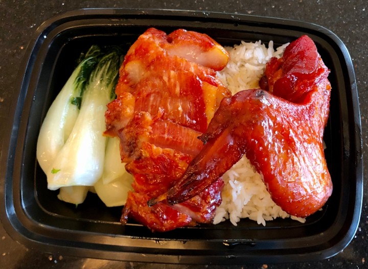 BBQ Honey Wing and BBQ Pork Over Rice