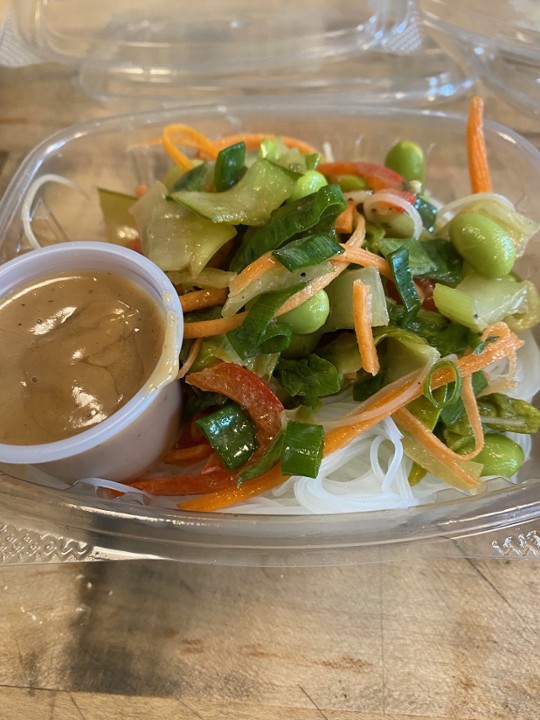 Asian Veggie Salad with rice noodles and peanut sauce