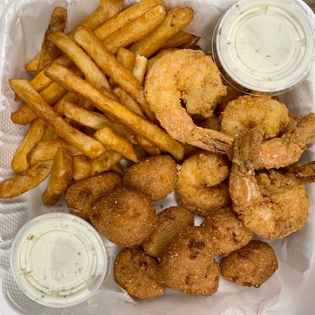 Prime Combo: 2pc Whiting + 2 sides & Shrimp, Hush Pups