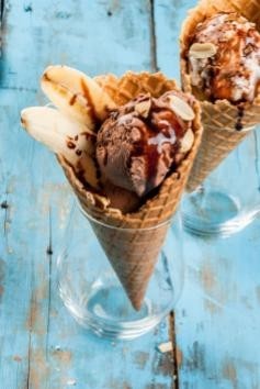 chocolate banana peanut waffle cone