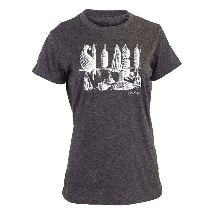 Women's Charcoal 'Meat & Cheese/Fru Cru' T-Shirt - SMALL