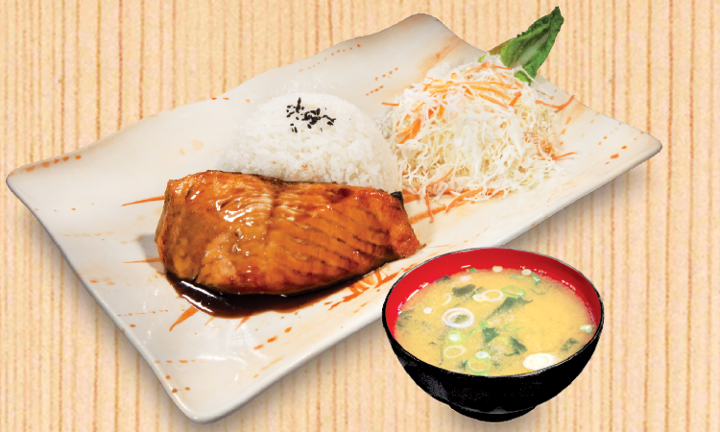 114) Teriyaki Salmon Rice Set  照燒三文魚定食