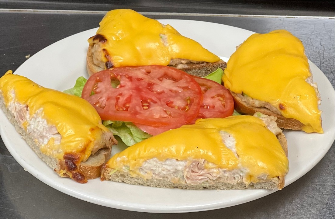 Open Tuna Melt with American Cheese served with Lettuce and Tomato