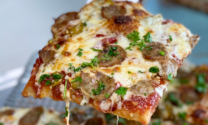 Spicy Sausage Grandma Pizza Pie