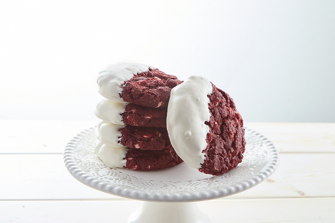 White-Dipped Red Velvet Cookies