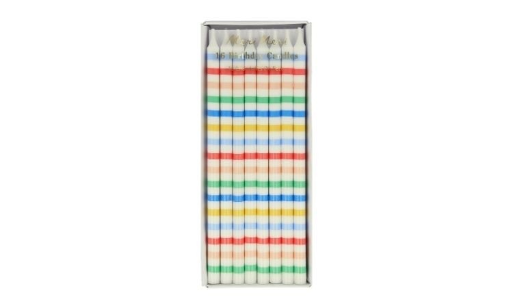 Rainbow Striped Candles (x16)