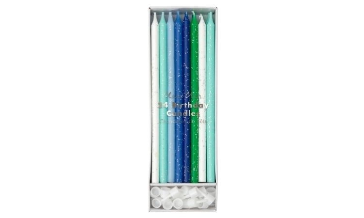 Blue & Green Glitter Candles (x24)