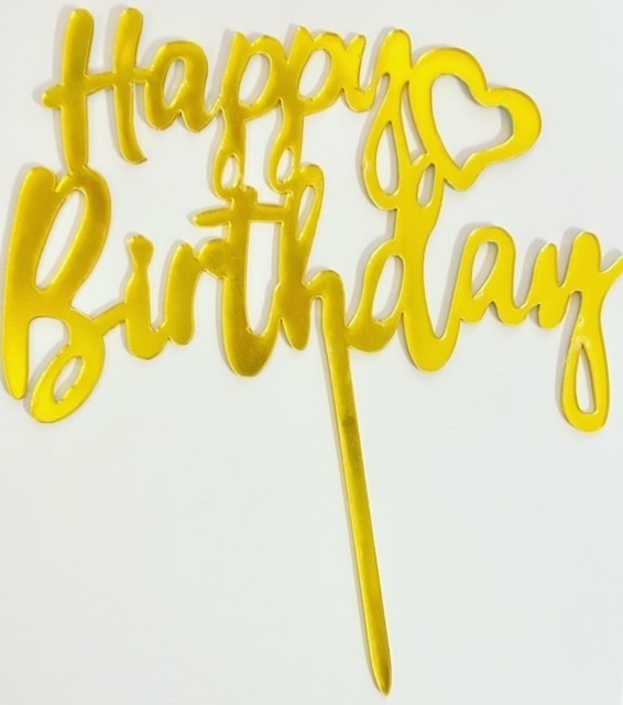 Happy Birthday Cake Topper - Gold