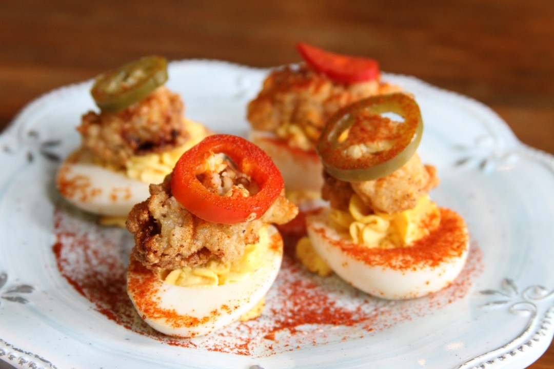 DEVILED EGGS W/FRIED OYSTER
