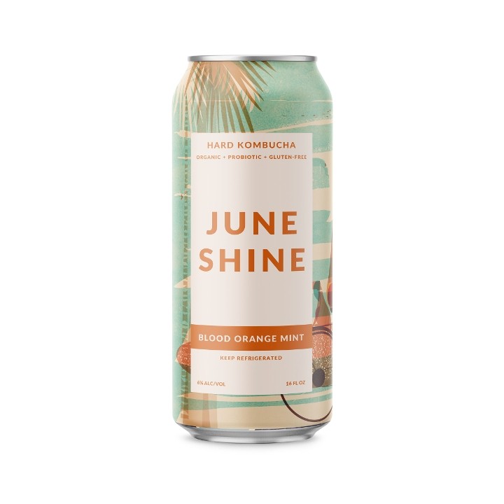 JUNESHINE BLOOD ORANGE MINT HARD KOMBUCHA (gf)(tallboy)