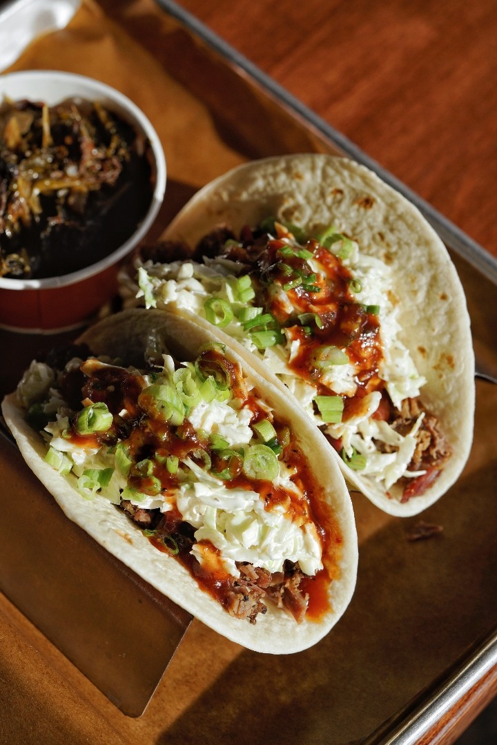 2 BBQ Style Flour Tacos with One Side