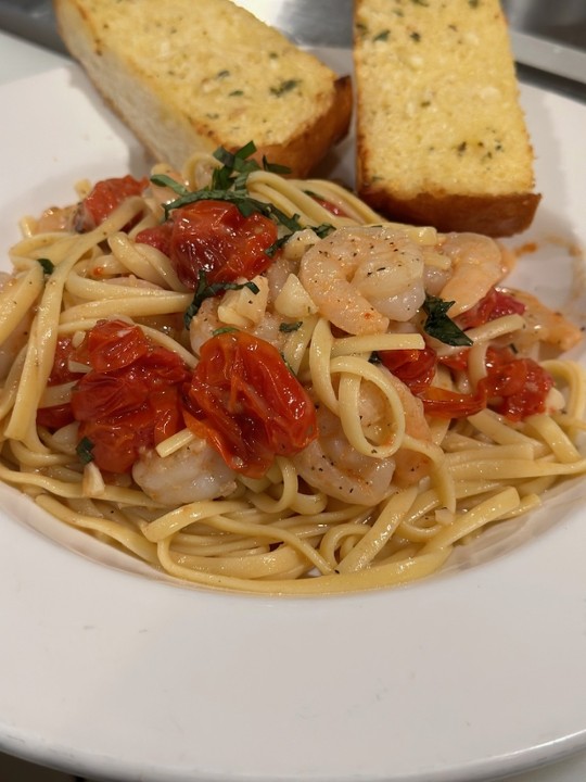 GARLIC SHRIMP SCAMPI WITH FIRE ROASTED CHERRY TOMATOES