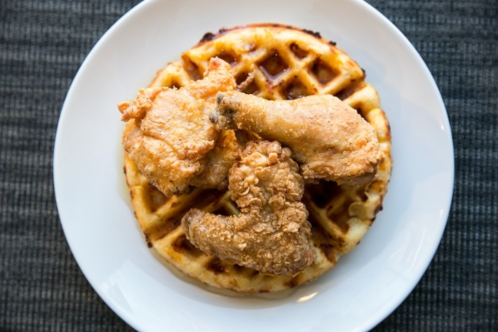 Fried Chicken & Cheddar Waffle.