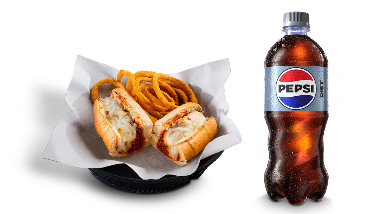 Italian Grinder Sandwich, fries or onion rings, 1-20 oz Pepsi Soda
