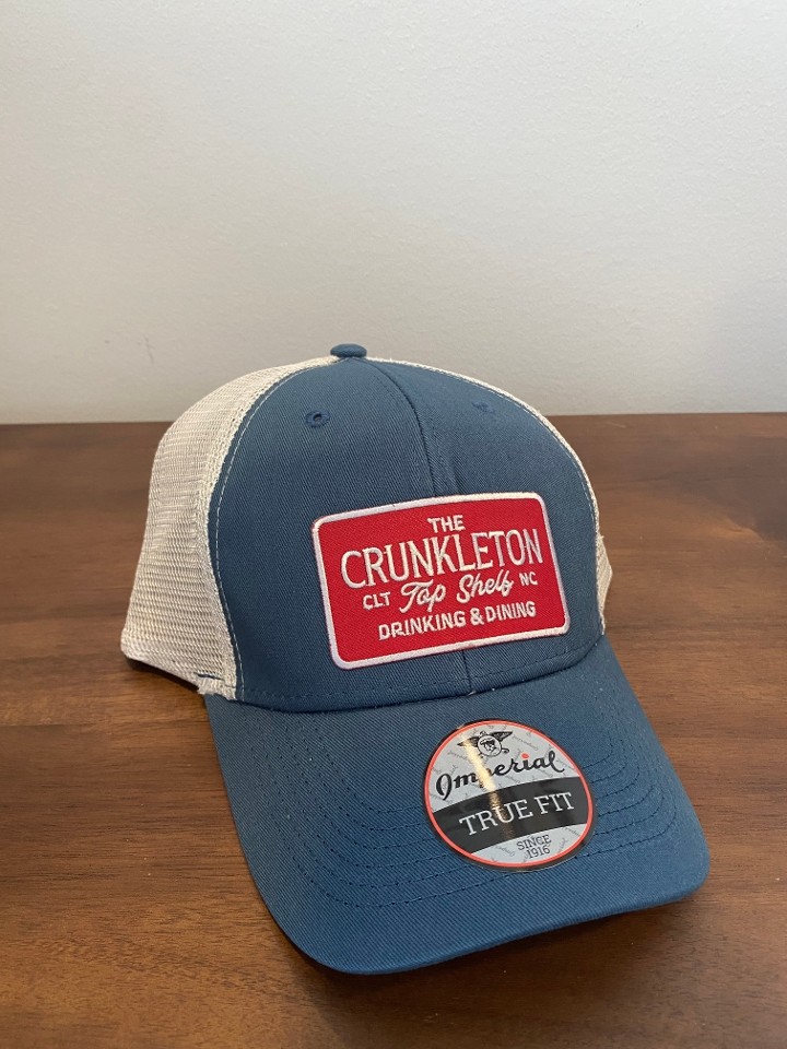 Blue & Beige Mesh Baseball Cap, Red Top Shelf Patch