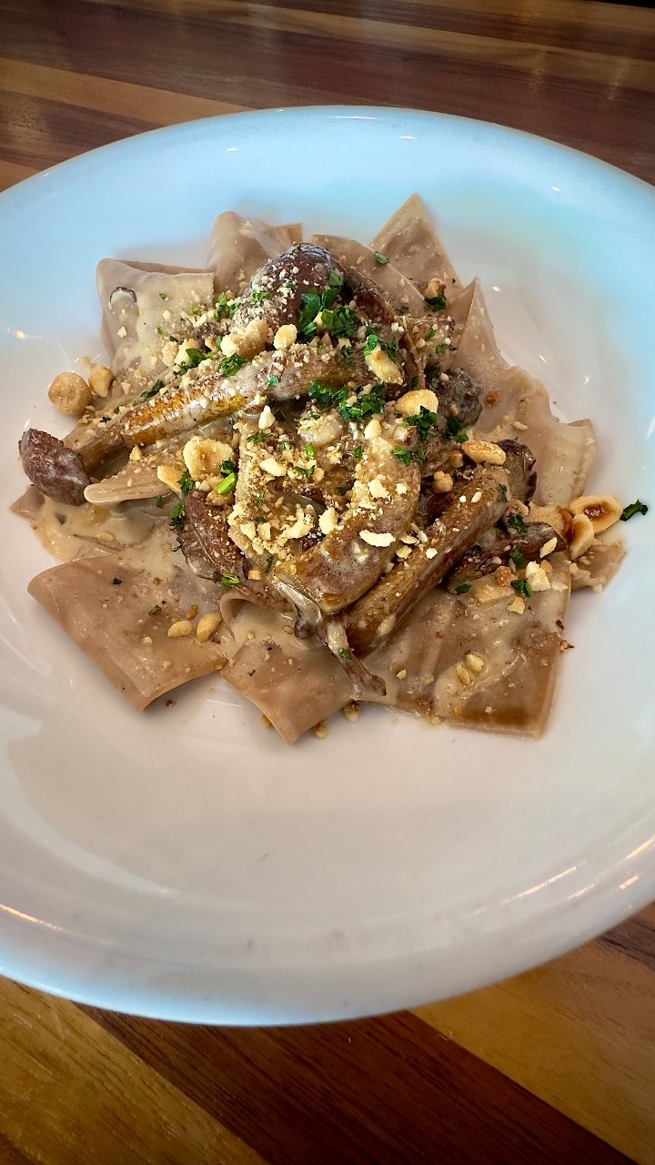Chestnut Mushrooms and Cacao Pappardelle*