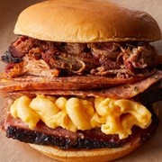 Specialty Stacker (Brisket, Sausage, Cheese) + Onion Rings