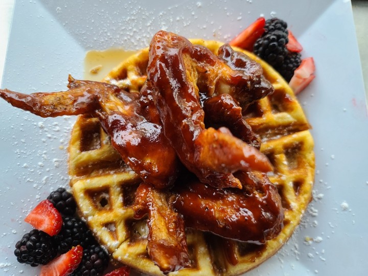 Maple BBQ Chicken Wings W/ A Cornbread Waffle