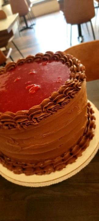 4 Layer Chocolate Cake with Rasperry Topping