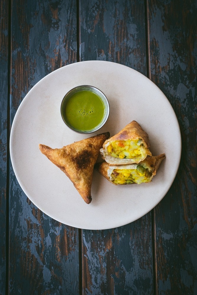 Vegetable Samosas with Green Chutney