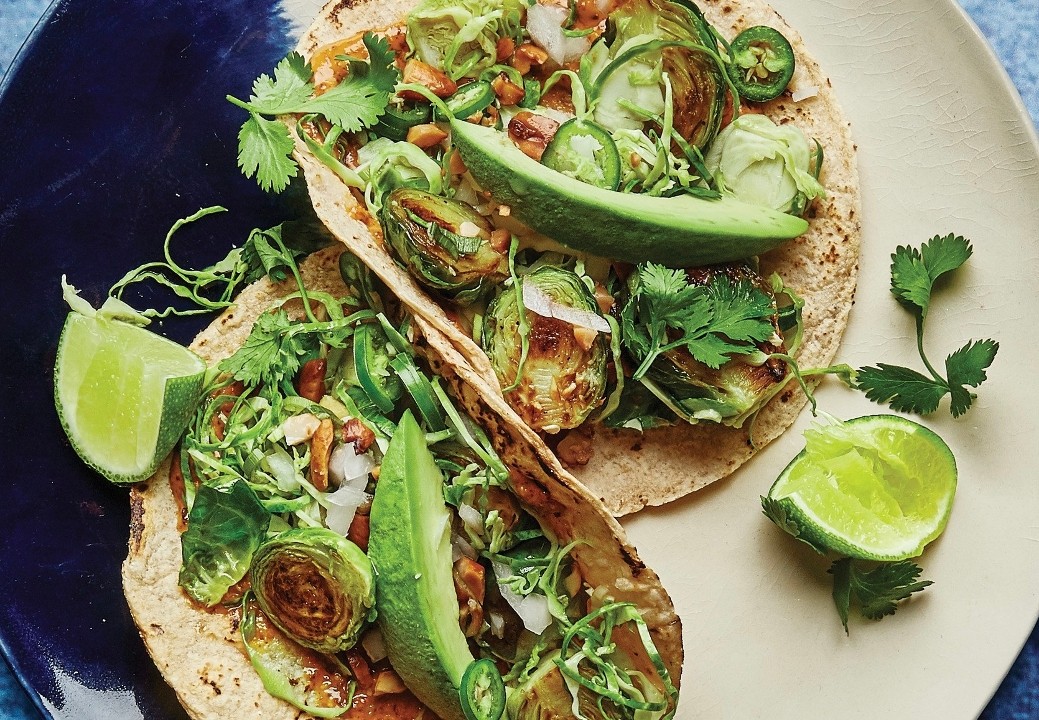Brussel Sprout Tacos with Spicy Peanut Butter Sauce