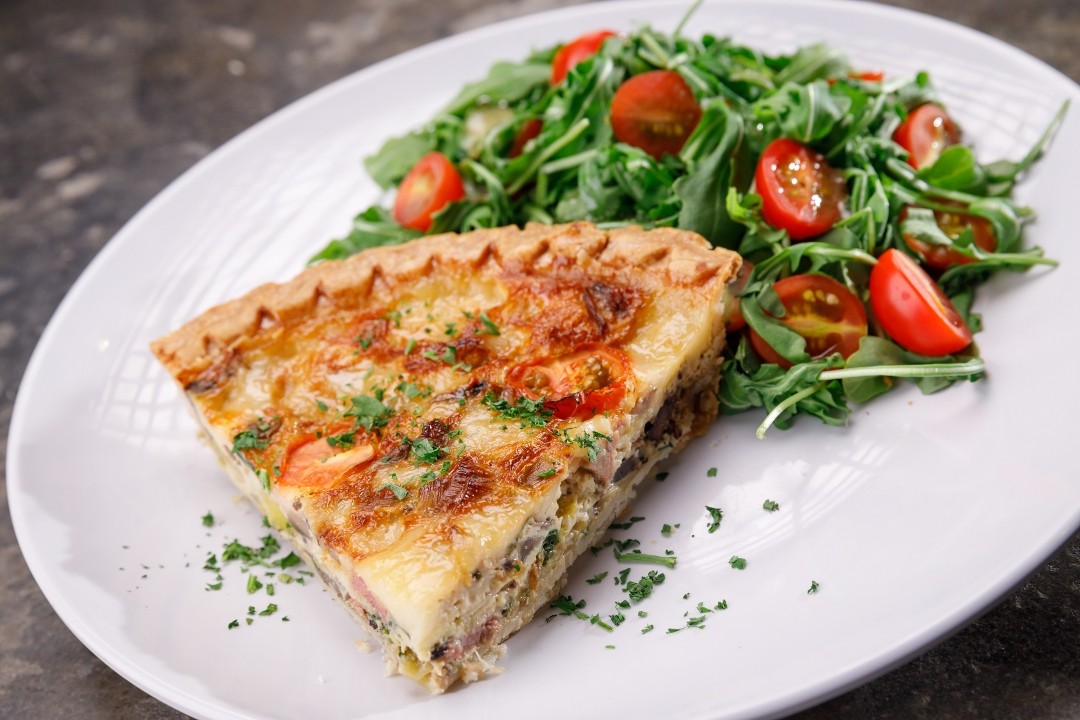 Spinach, Leek and Pastrami Quiche with Crimini Mushrooms