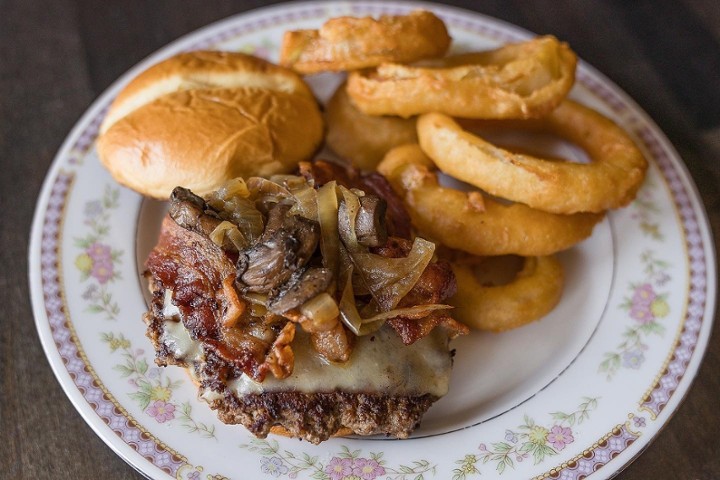 Booth turned Mushroom Swiss Burger