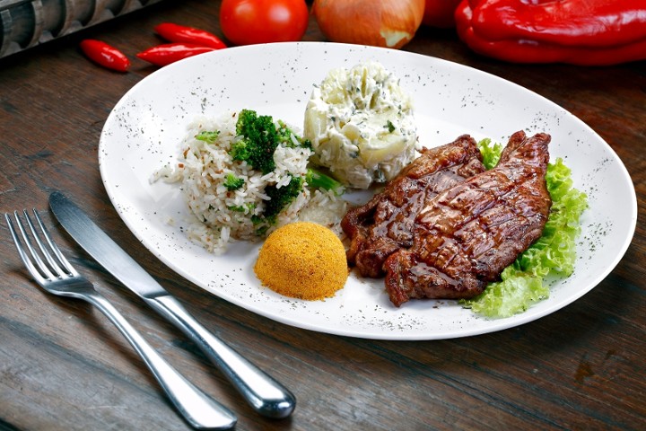 Delmonico Steak (6oz, w/Potato or Rice & Veggie)