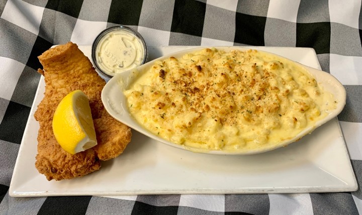 Mac n Cheese with Fried Fish Filet