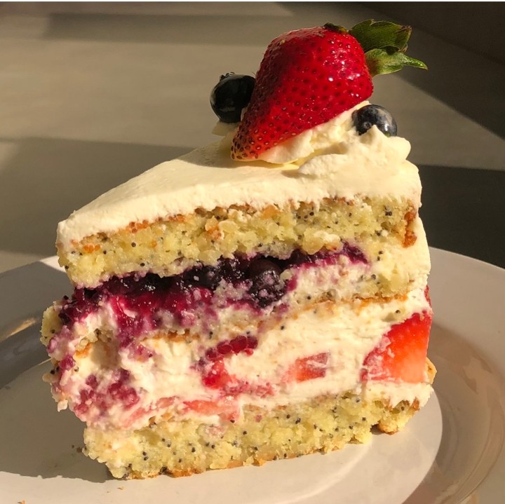 Gluten-Free* Almond Poppyseed Berry Cake - Slice