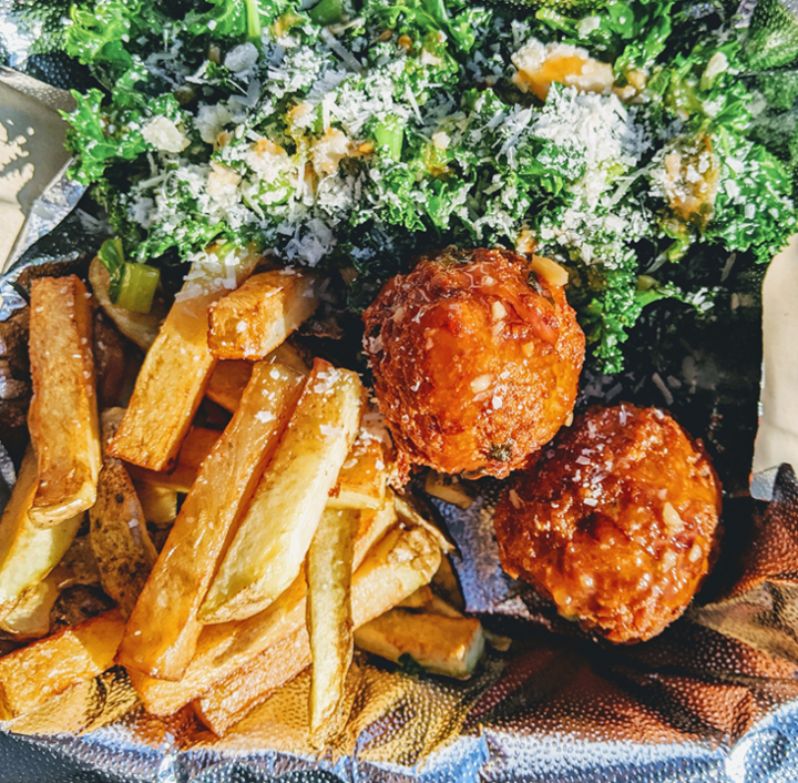 Arancini Balls W/ Kale Salad & Fries