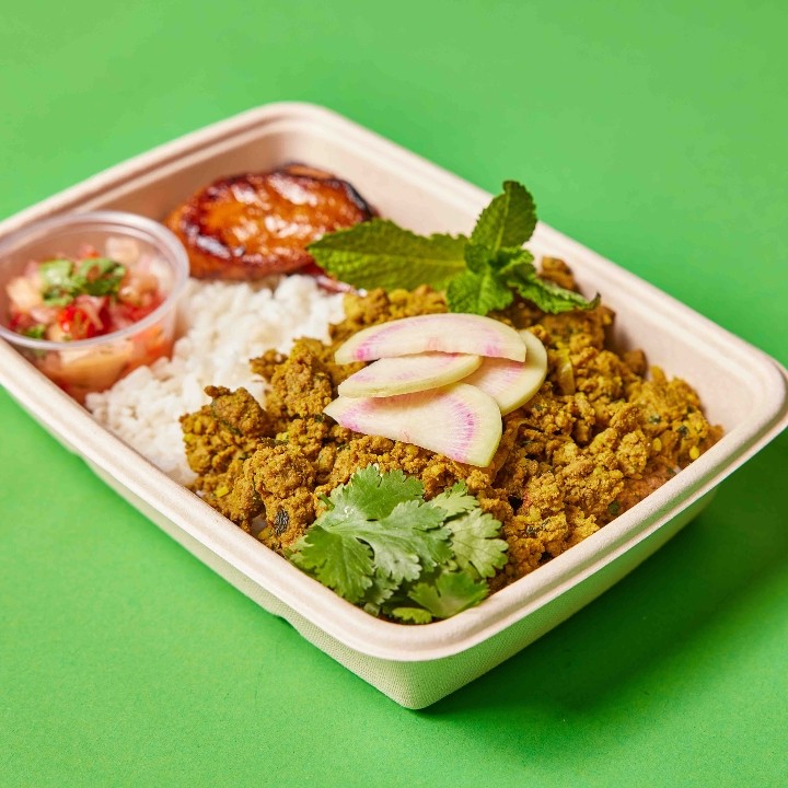 Curried Ground Lamb Rice Plate