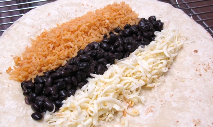 cheese, rice & bean burrito