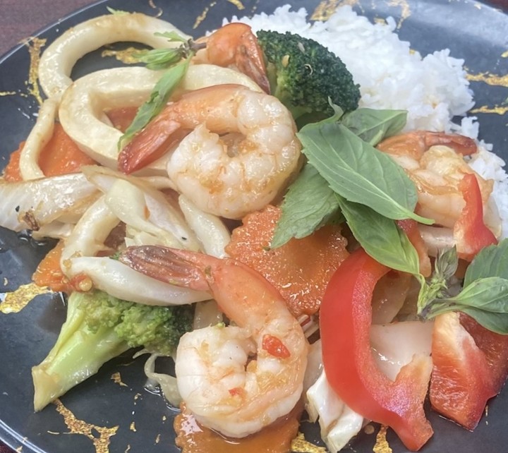 Squid and Shrimp Basil Rice Bowl