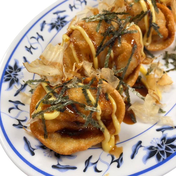 Pork Dumplings Okonomiyaki style