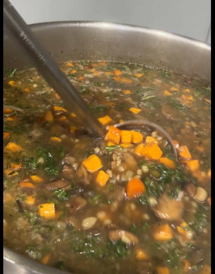 MUSHROOM BARLEY SWEET POTATO SOUP
