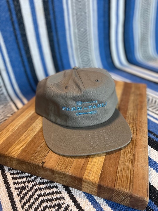 Flat Brim Hat, Gray and Sky Blue, Leather Strapback