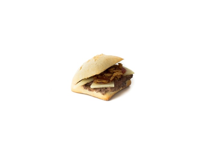 86. Spanish Burger: burger, cheddar cheese, serrano ham and mayo (Chapata Bread)