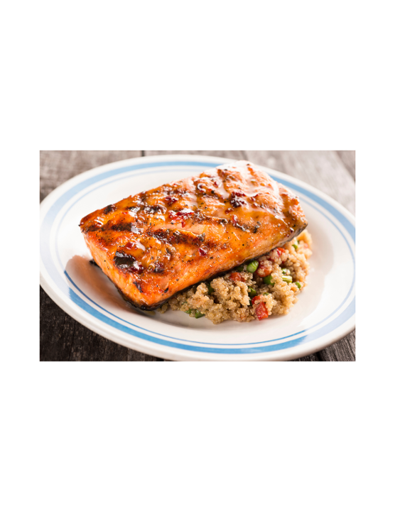 Grilled Salmon w/ rice & house veggies (serves 4)