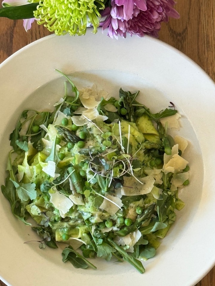 Pappardelle Pasta with Spring Vegetables & Arugula Pesto