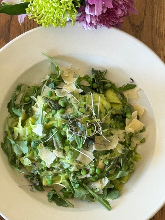 Pappardelle Pasta with Spring Vegetables & Arugula Pesto