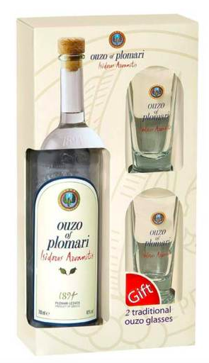 Ouzo of Plomari 750 ml Gift Set (comes with 2 ouzo rocks glasses)