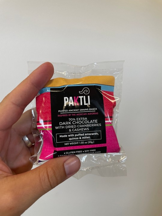 Paktili Bars- Dark Chocolate with Cranberries and Cashews Grain Snack