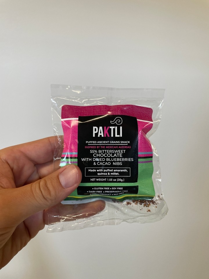 Paktili Bars- 55% Bittersweet Chocolate w/ Blueberries and Cacao Nibs Grain Snack