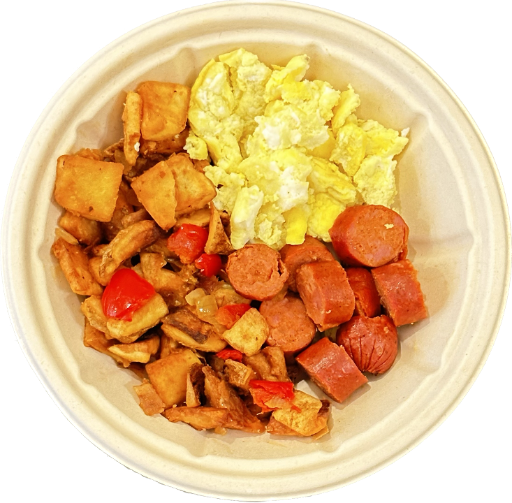 Spicy Turkey Sausage, Home Fries, Cheese Eggs (Bowl)