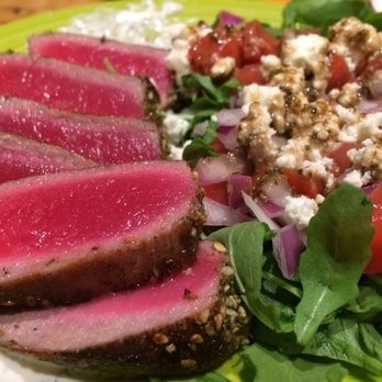 Zataar Tuna over an Arugula salad