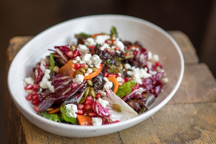 vegan romeo's lettuces & persimmon salad