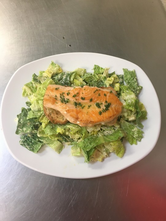 Broiled Salmon over Caesar Salad